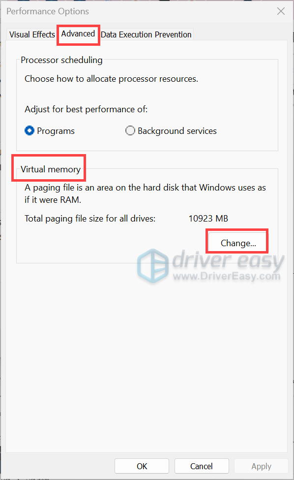 how to change virtual memory size