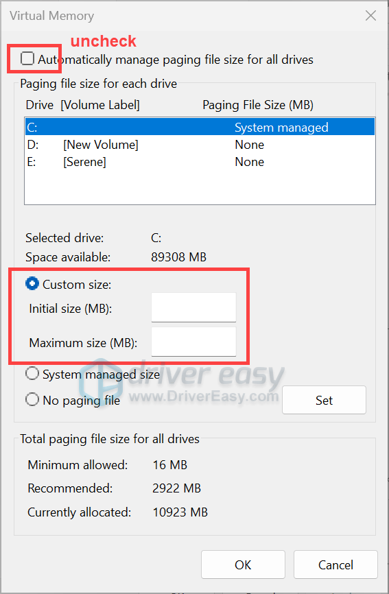 how to change virtual memory size